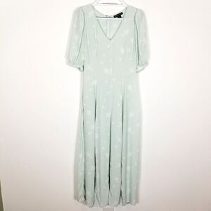 Something Navy Women Maxi Dress Sz S Teal Chalk Etch Flowers Summer Short Sleeve